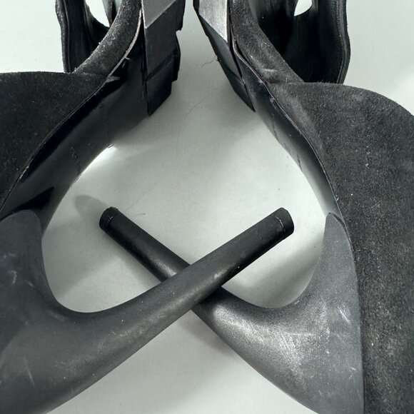 Authentic Balenciaga Strappy Open-Toe Black Suede Pumps, Size 38